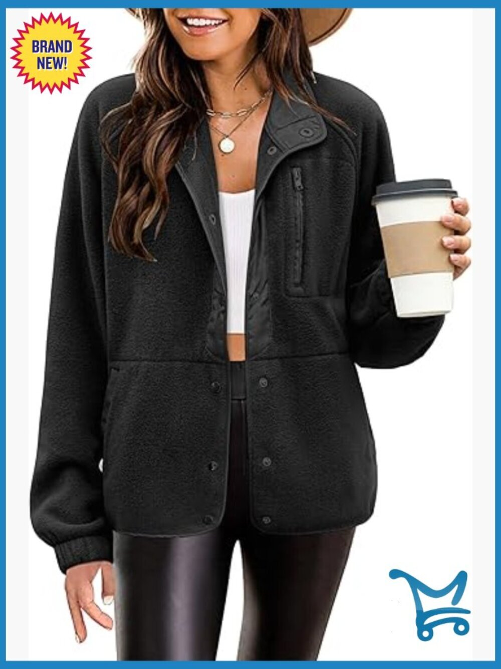 Cozy Fleece Jacket Snap Button Down Aztec Print Warm